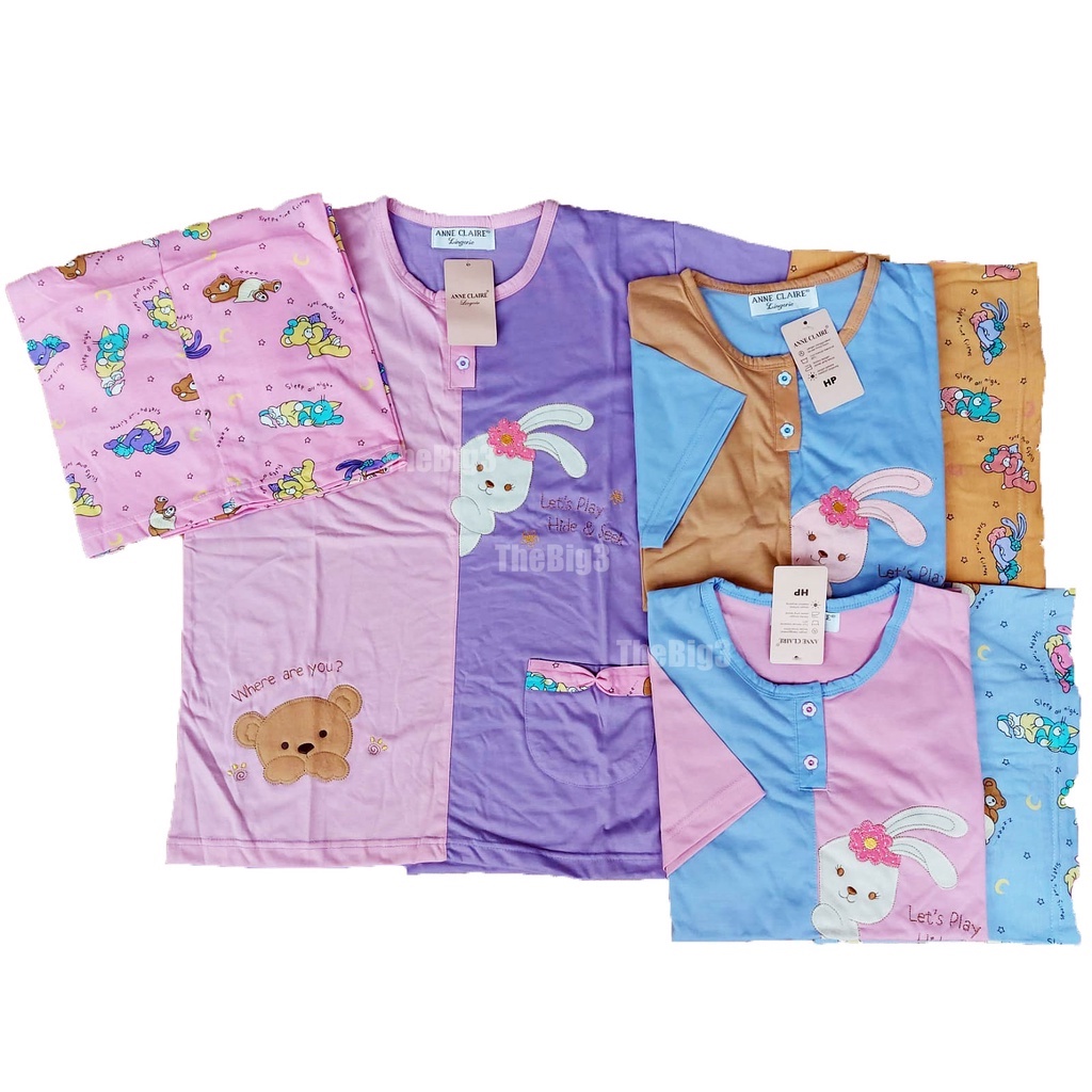 ANNE CLAIRE Setelan Lengan Pendek Celana Pendek Panjang All size BabyDoll Baju HIDE &amp; SEEK