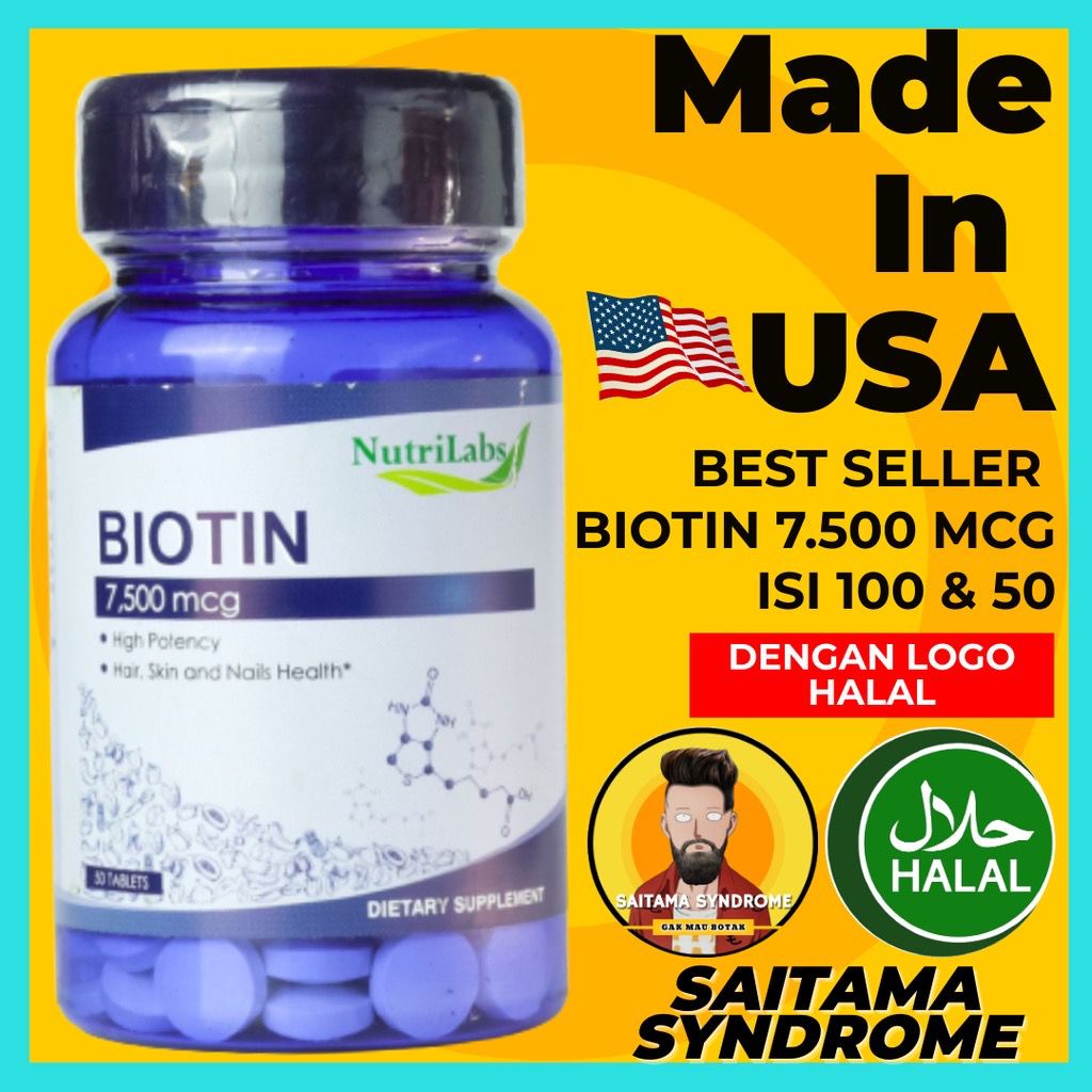 Biotin Nutrilabs Puritan Pride Dosis 7500 MCG isi 50 100 Biotin Nutrilabs Puritan Pride Dosis 10000 