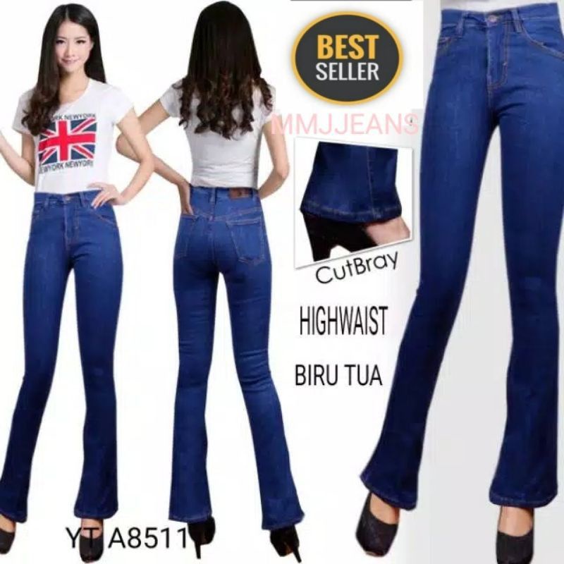 Celana Cutbray Jeans Highwaist SoftJeans Wanita Melar 31-34 Import