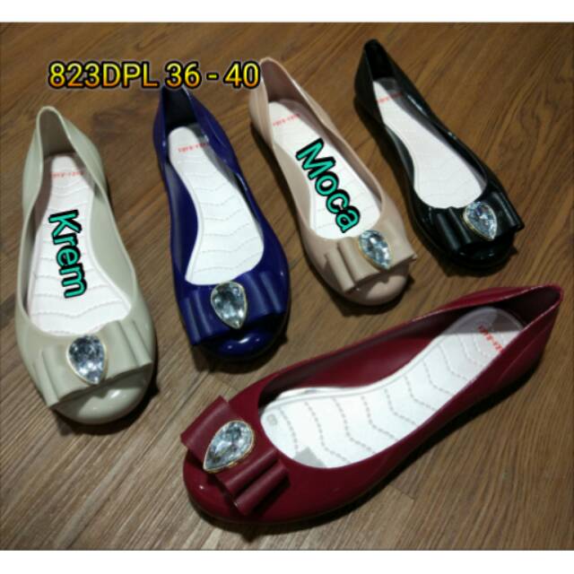 Jelly shoes bara bara sepatu  wanita  pita permata flat 