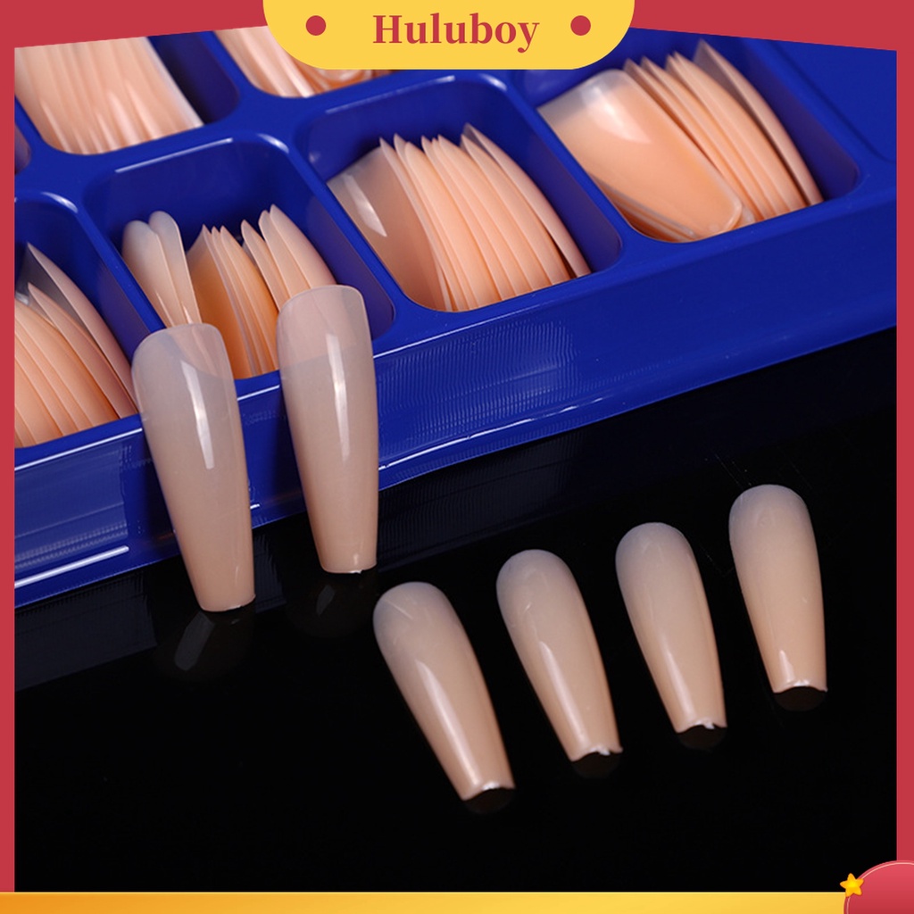 Huluboy Huluboy♡ 100pcs / Set Kuku Palsu Full Cover Warna Polos Dapat Dilepas Untuk Manicure / Pesta