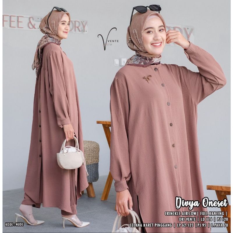 Pasti ori - Vente Daily Divya One Set Jumbo Crinkle Premium Motif Polos / Setelan Wanita LD 115 / Long Tunik-5