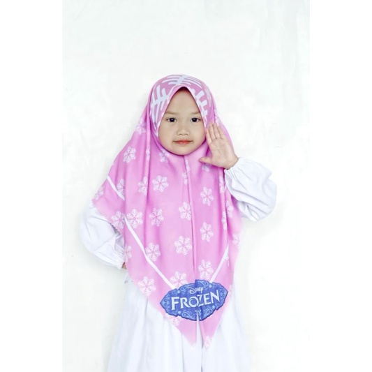 VOAL PRINTING FROZEN PINK , HIJAB ANAK KARAKTER FROZEN