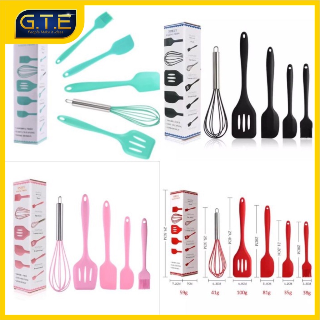 GTE | Set Alat Masak Silikon (Isi 5 pcs) / Spatula / Sutil Silikon Food Grade Tahan Panas | Baking Props Set 5in1