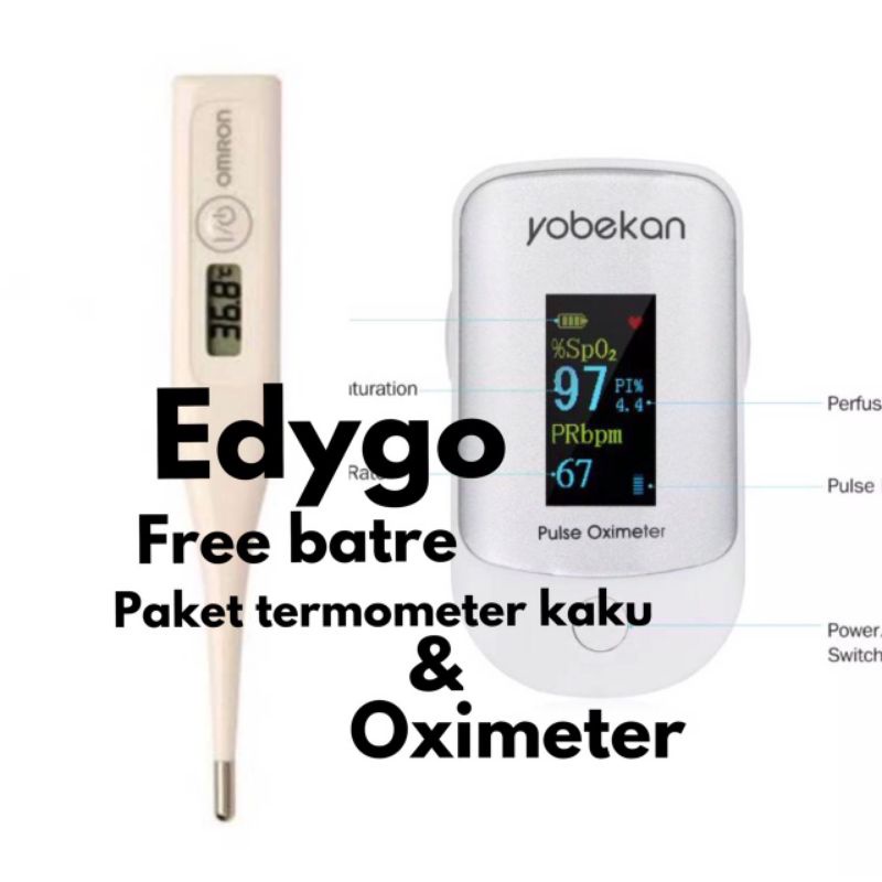 paket Oximeter Sp02 fingertip & termometer Omron kaku..alat ukur kesehatan