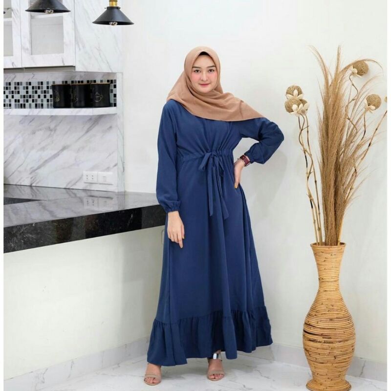 Gamis Serut Pinggang Bahan Moscrepe Premium
