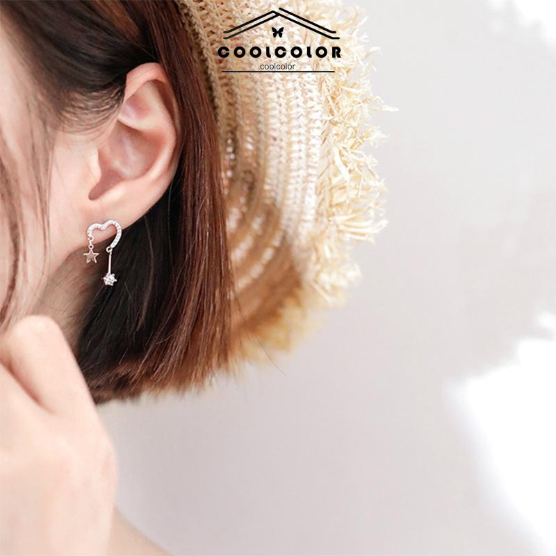 COD 1Sepasang 925 Silver Stud Earrings Indah Cinta Fringe Girl Stars Anting Desain Kecil Berkualitas Tinggi- cl