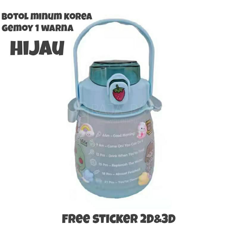 [⚜️RR⚜️] BOTOL MINUM VIRAL 2000ml 2L 2 LITER BOTOL MINUM 2L 2000ml 2 liter BOTOL VIRAL BOTOL MINUM KOREA BOTOL MINUM MOTIVASI BONUS STICKER LUCU-1 warna 1300ml/HIJAU