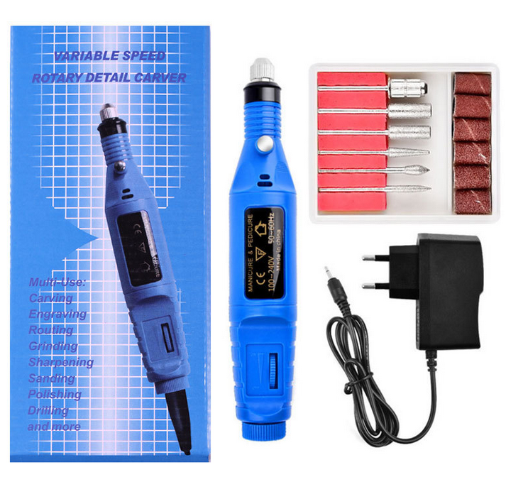 Bor Mini / Alat Ukir Grafir / Gerinda Listrik Mini / Pen Ukir / Pedicure Manicure Machine Set-Blue - charger