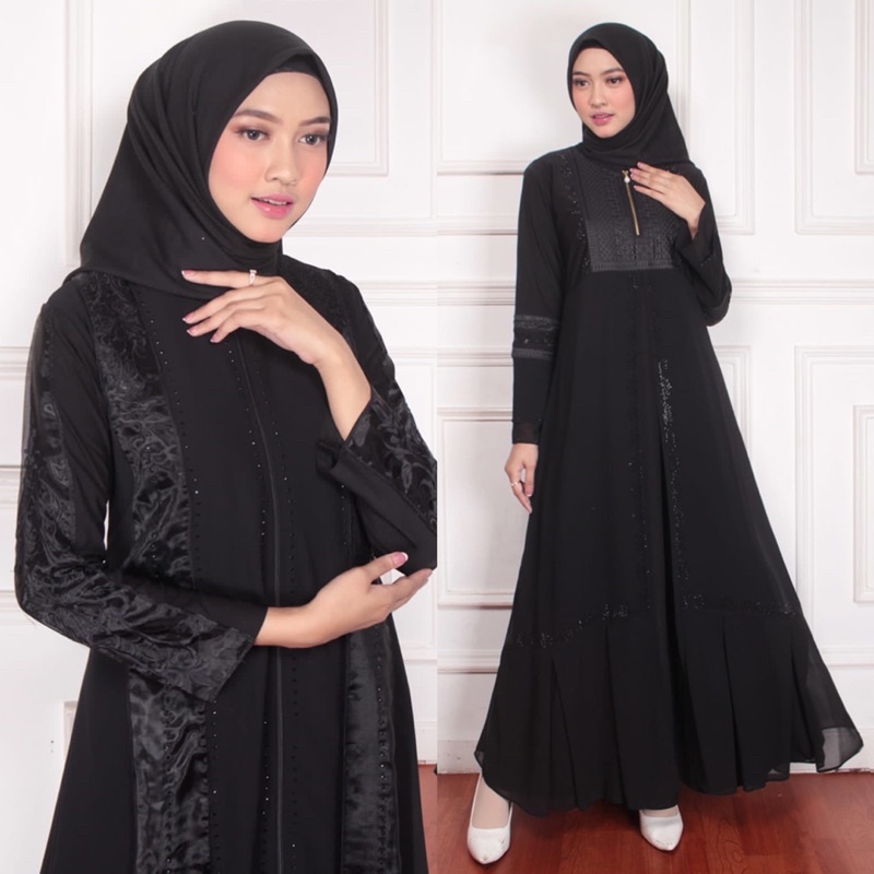 MF Store - COD - (BUSUI) Gamis Abaya Turkey Hitam Polos Resleting Depan - Dress Abaya Bordir Hitam -