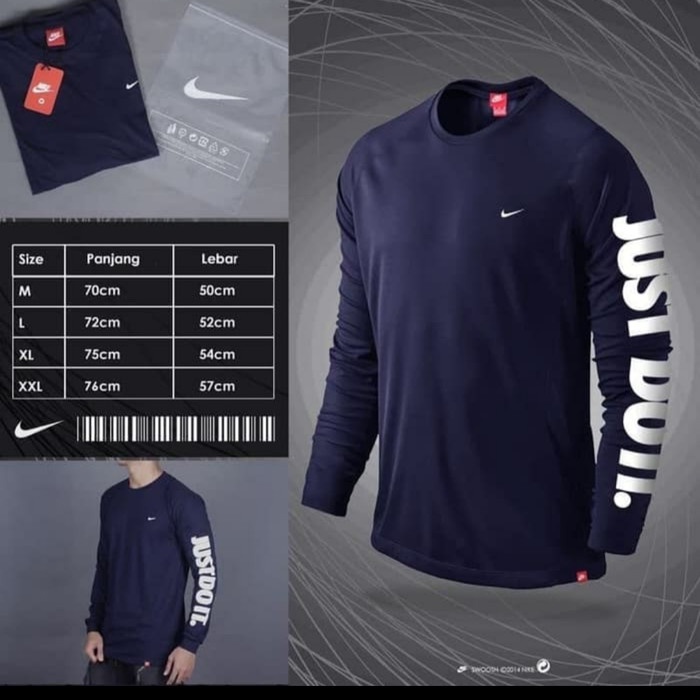 KAOS BAJU LENGAN PANJANG NIKE JUST DO IT PRIA WANITA COMBED 30S