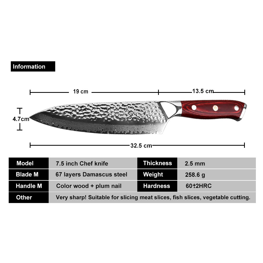 XITUO 7.5 In Damascus Chef Knife Handmade Forged 67 Layer Damascus Steel Blade Kitchen Cleaver