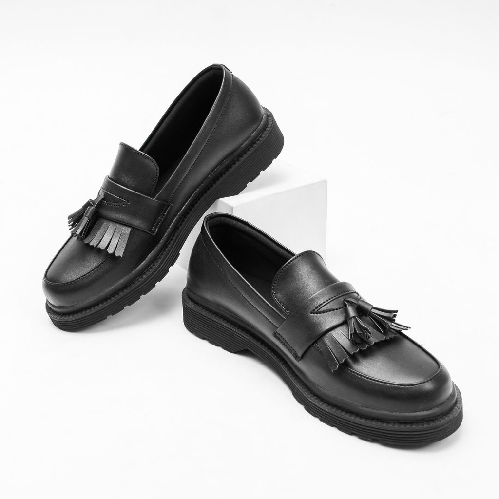 Xcloud x LALAKI Sepatu Formal SlipOn Docmart Casual Pria BIAN Black