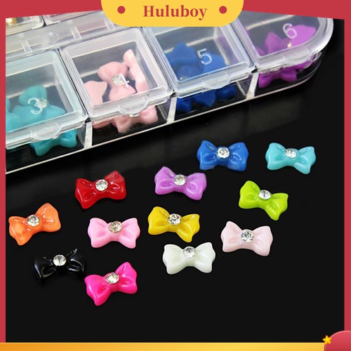 Huluboy Huluboy♡ 60pcs Stiker Kuku Trendy Bentuk Pita Dengan Glitter + Berlian Imitasi