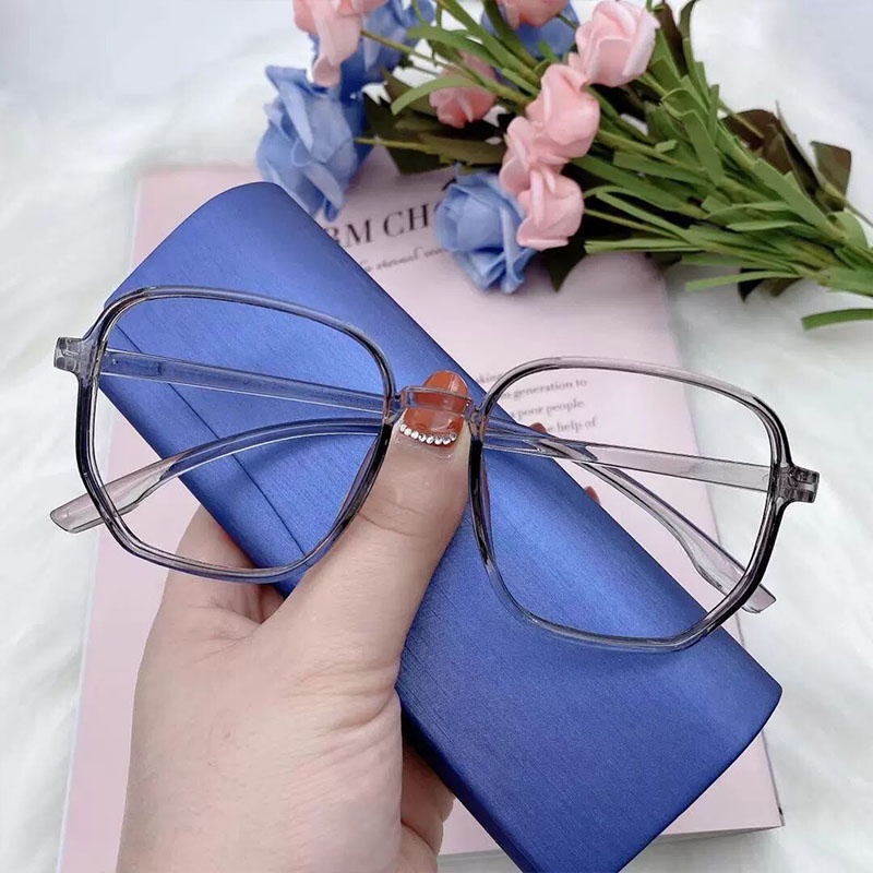 Kacamata Frame Versi Korea Dari Kacamata Warna Murni Anti-Biru Cahaya Anti-Kelelahan Wanita Transparan Lensa