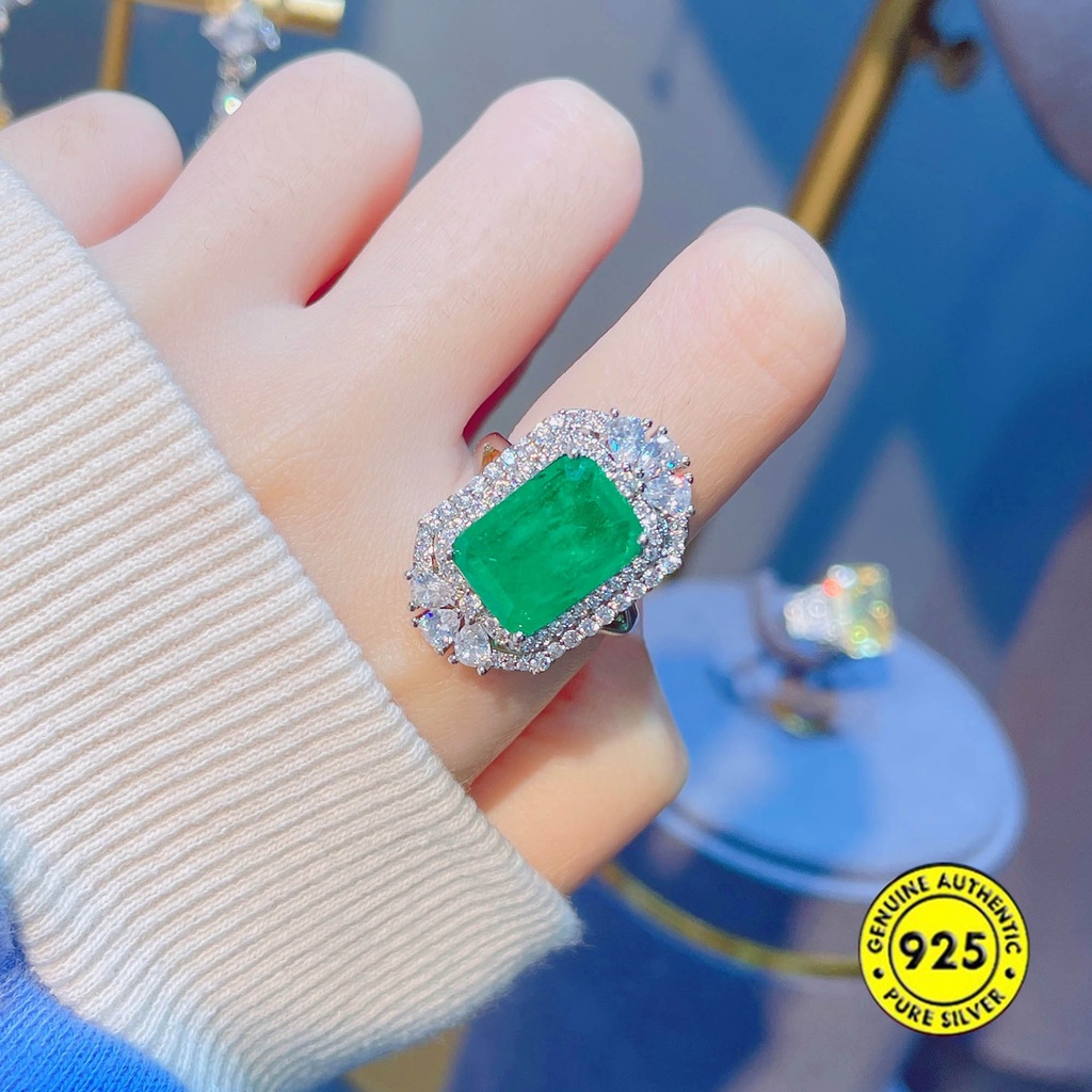 Natural Emerald Ring Luxury Full Diamond Opening Adjustable