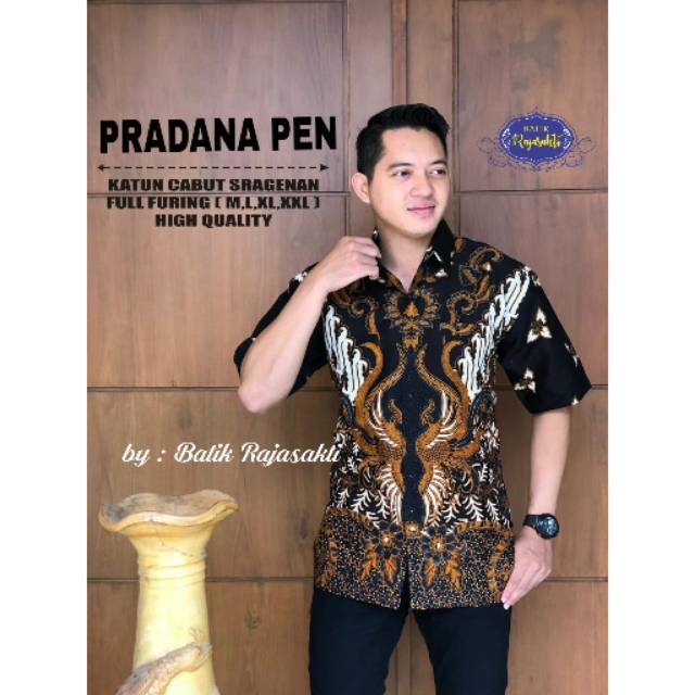 Batik Solo PRADANA PENDEK Kemeja Pria Katun Halus Sragenan Full Furing