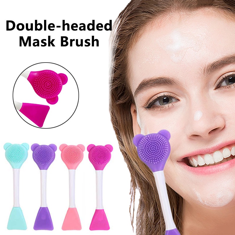 1pc Brush Masker Wajah Kepala Ganda Bahan Silikon Lembut Reusable Untuk Perawatan Kulit