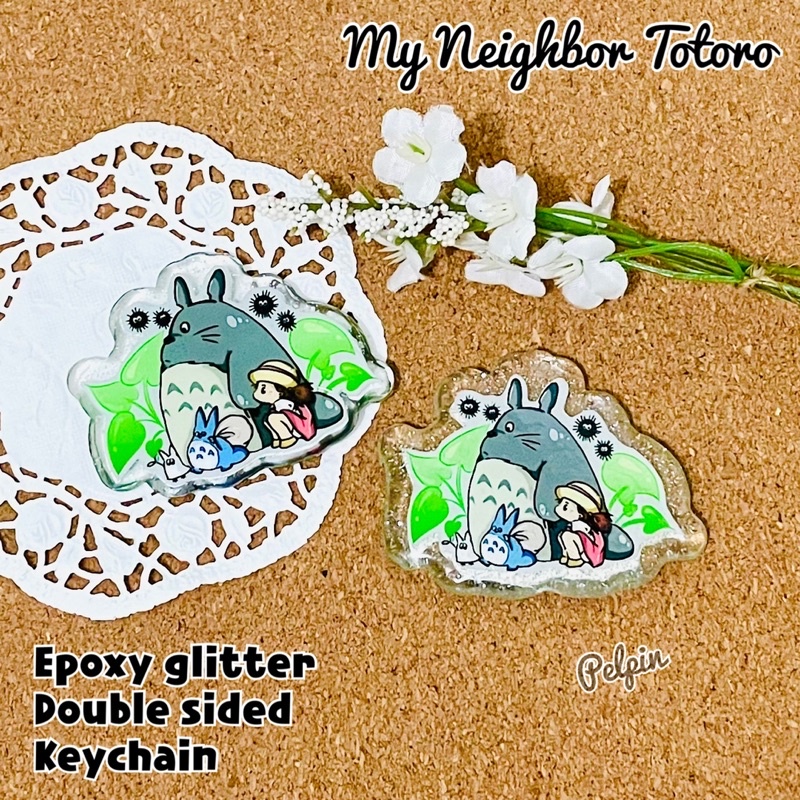 gantungan kunci epoxy glitter tonari no totoro my neighbor totoro ghibli resin epoxy keychain kilat