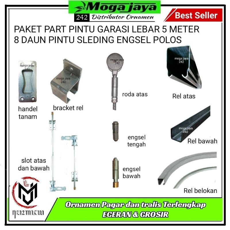 part pintu garasi set lebar 5m daun pintu 8 sleding engsel POLOS