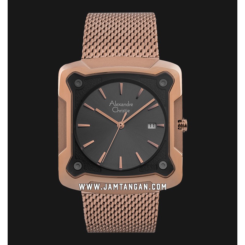 Alexandre Christie AC 3030 MD BRGBA Men Gunmetal Dial Rose Gold Mesh Strap