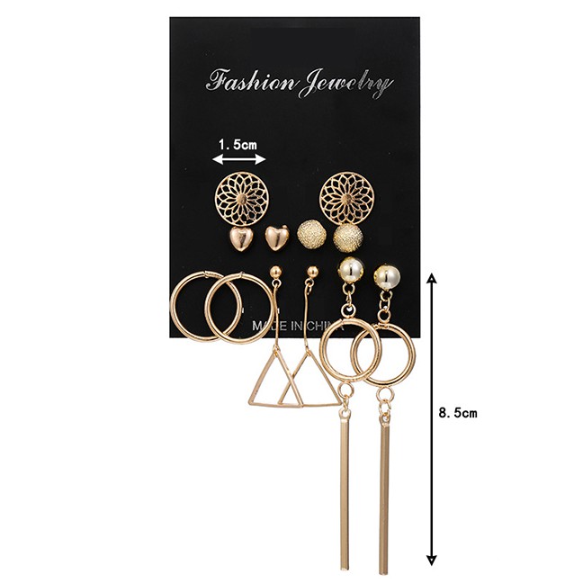 LRC Anting Tusuk Fashion Gold Pearl Leaf Geometric Earring Set F88403