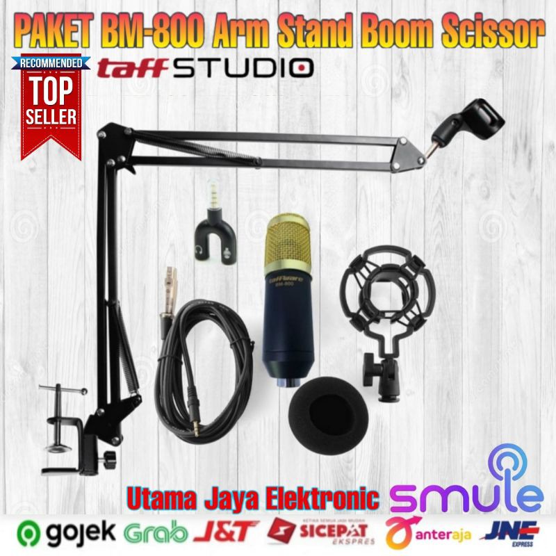 Paket Microphone BM800 Arm Stand Mic Boom Scissor mikrofon kondenser