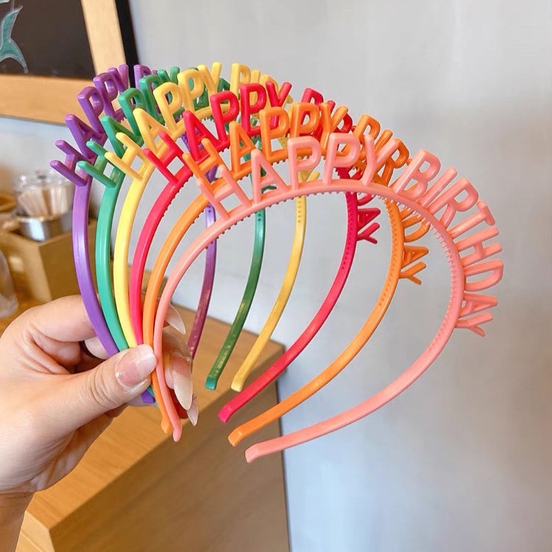 Candy Color Happy Birthday Letters Plastic Headbands / Girls Elegant Korean Non-slip Elastic Hair Hoop / Women Birthday Decoration Hairbands Crown / Ladies Party Hair Accessories