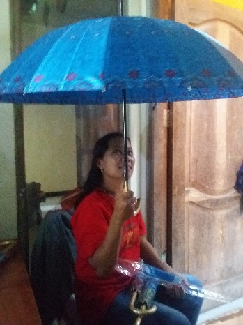 Payung Motif Bunga 16 Jari Bahan Saten Motif Kembang Handle Emas / Payung Dewasa / Payung Bunga