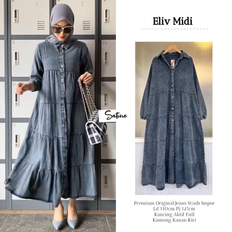 ELIV MIDI BY SATINE||PREMIUM ORIGINAL JEANS WASH IMPOR LD 110 PJ 125 KANCING AKTIF FULL