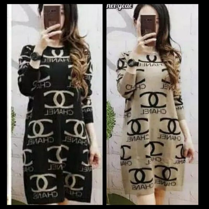 Dress Tunik motif ch free size fit s up to xxl/TUNIK/DRESS/TUNIK RAJUT/DRESS RAJUT/ RAJUT IMPORT