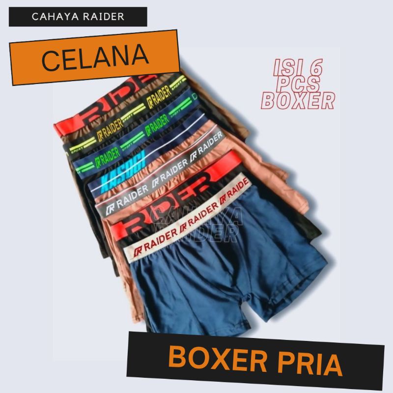 Boxer Pria Dewasa Isi 6 - Ukuran S M L XL XXL, Bahan Katun