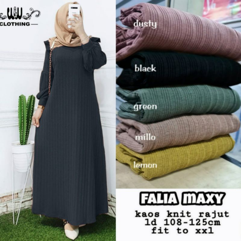 GAMIS DRESS HARIAN FALIA MAXY GAMIS WANITA BAHAN KAOS KNIT RAJUT IMPORT LD110-125cm FIT TO XL-8