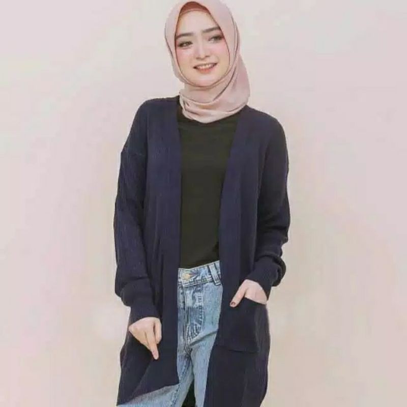 Mylea kardigan panjang rajut salur / Long cardy rajut premium