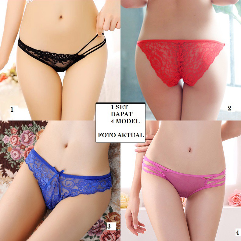 Women Panties  1 Set Dapat 4 Model Berukat Sexy Comfortable Hot Colorful Nyaman Elastis Banyak Model