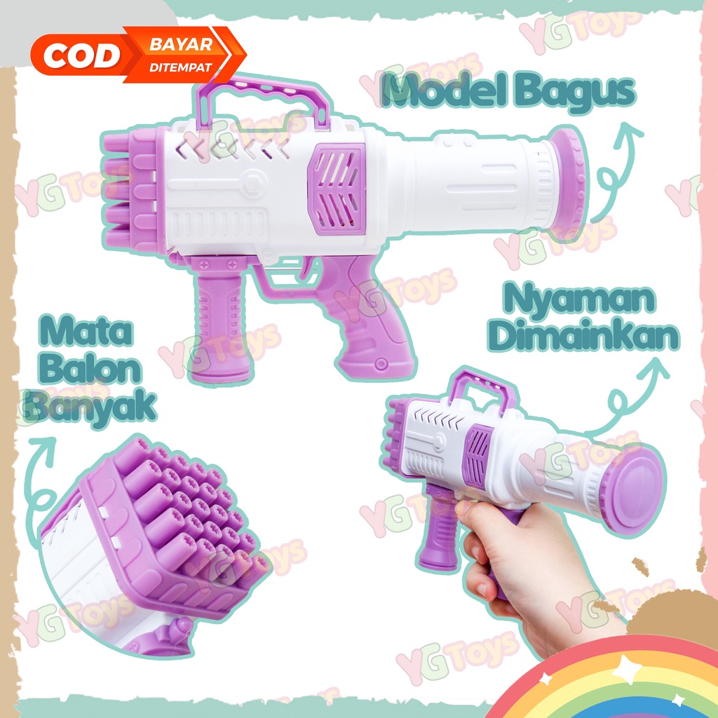 YGtoys Mainan Bubble Gun Bazoka 25 Hole Rocket Launcher Gelembung Sabun Tembakan Balon Gatling Anak Elektrik Edukasi Edukatif