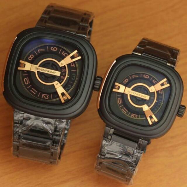Jam tangan couple seven friday chain black gold