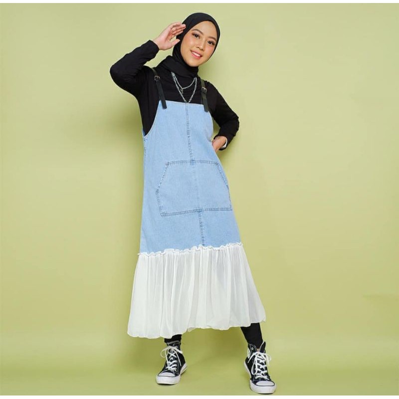 DFashion Baju Overall Wanita - Baju Overall Jeans - Dress Overall - Baju Kekinian - Wendy Overall Je