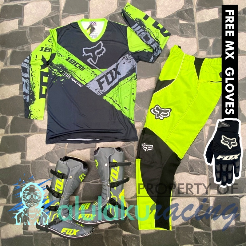 Jersey, Celana, Sarung Tangan &amp; Sepatu Fullprint with Protectors Fullset MX Trail Motocross - Paket Bundling FOCTFG160409-F41