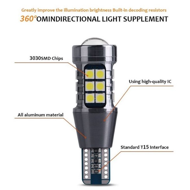 Lampu LED T10 T15 27 SMD proyektor canbus mundur senja sein w16w mobil