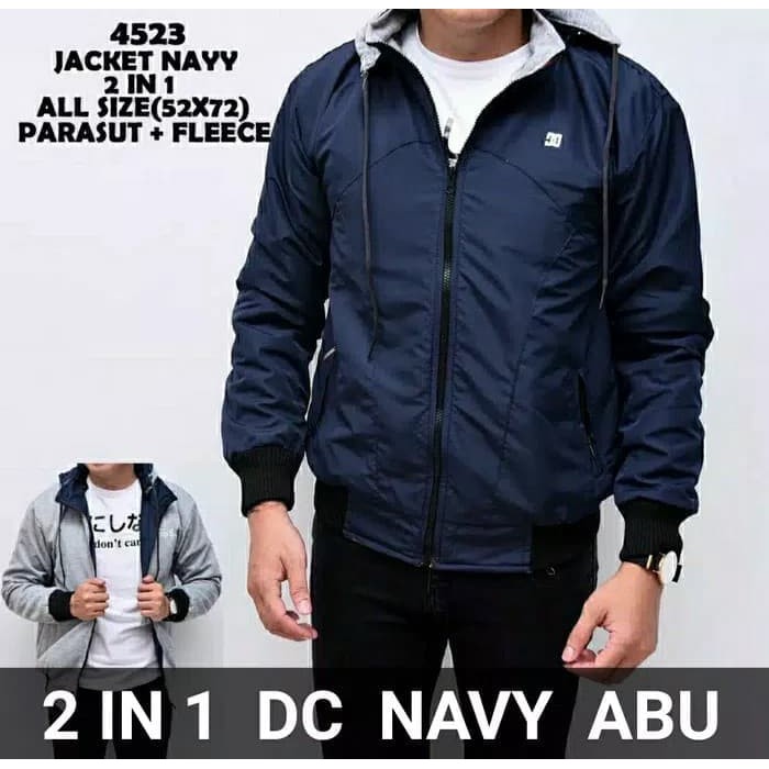 Jaket Pria Fashion DC Hangat Bolak Balik / JAKET BB DC NAVY ABU PRIA