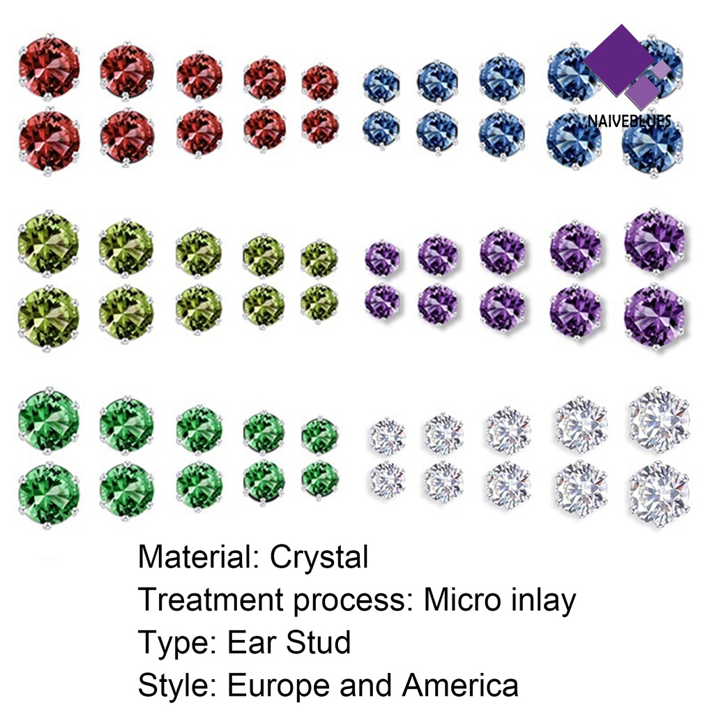 Naiveblue 12 Pasang / Set Anting Tusuk Aksen Zirconia Untuk Perhiasan Wanita / Kencan