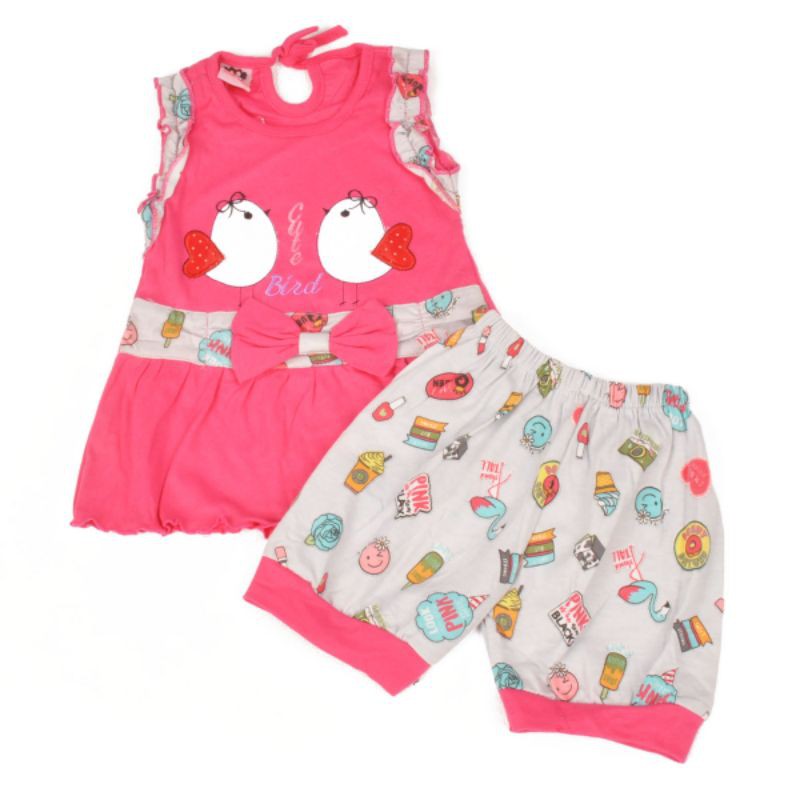 SETELAN BAJU ANAK PEREMPUAN MOTIF CUTE BIRD 1-2 TAHUN