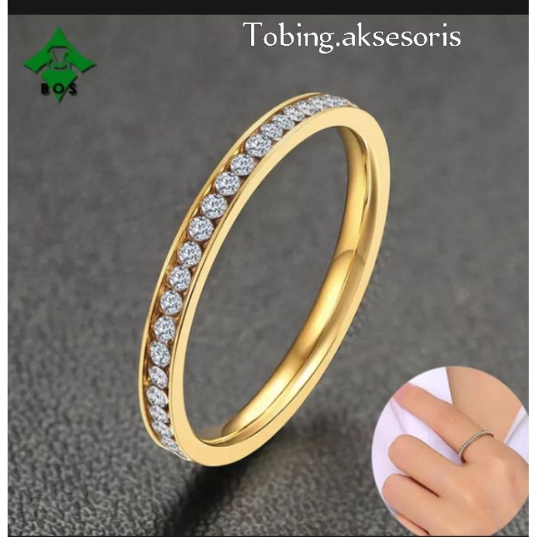 cincin wanita titanium emas gold anti karat berlian Korea remaja