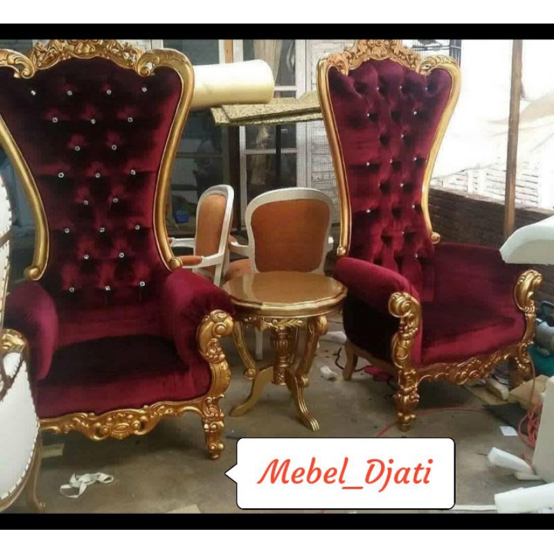 jual Kursi Sofa Syahrini Merah Maroon Mewah Elegant Jati dan Meja Emas