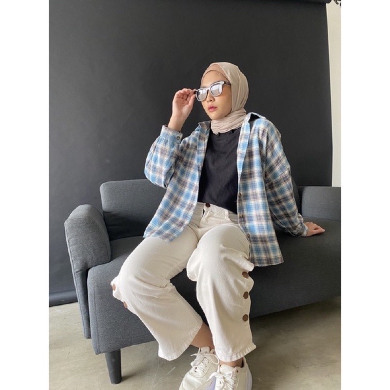 Kimberly Flanel Shirt / Kemeja Flanel / Kemeja Flanel Oversize-Blue Ld 130
