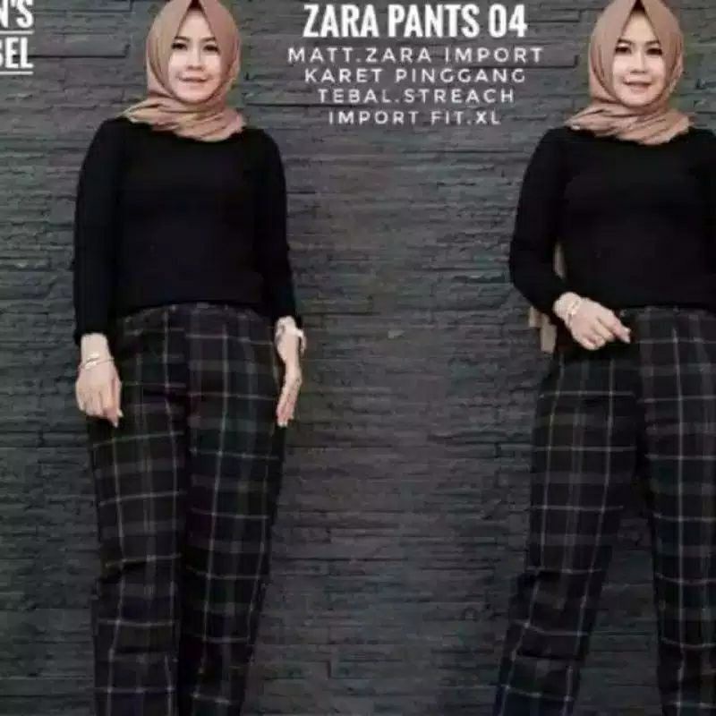 CELANA KOTAK ZARA PANJANG WANITA REMAJA - CELANA TARTAN KOREA- BAGGY PANTS MOTIF KOTAK