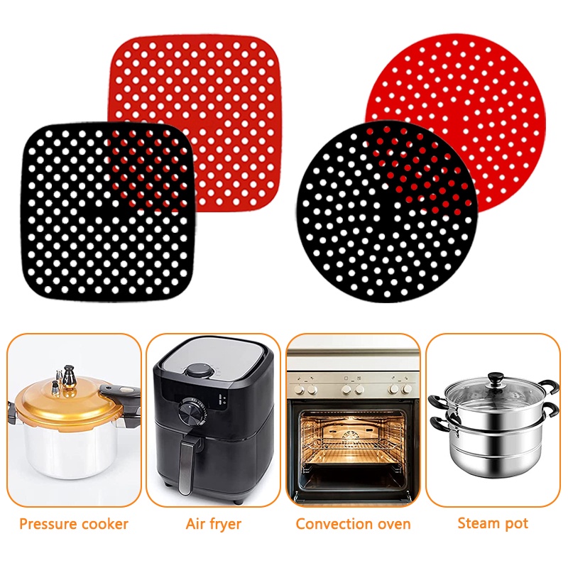 Matras Air Fryer Bentuk Bulat / Kotak Bahan Silikon Anti Lengket Tahan Panas