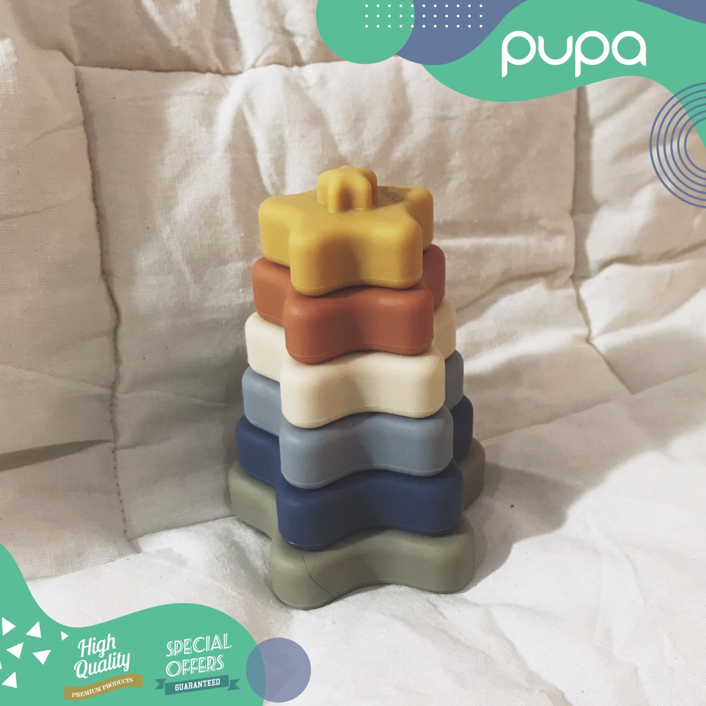 Baby Stack Toy Teether Silicone Mainan Susun Gigitan Bayi Silikon Stacking PUPA