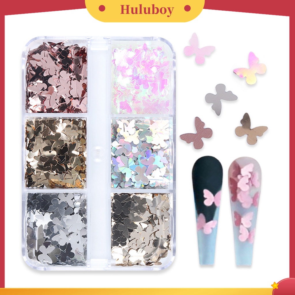 Huluboy Huluboy♡ 1 Kotak Serpihan Foil Desain Kupu-Kupu Irregular Reflektif Terang Saturation Tinggi Untuk Manicure